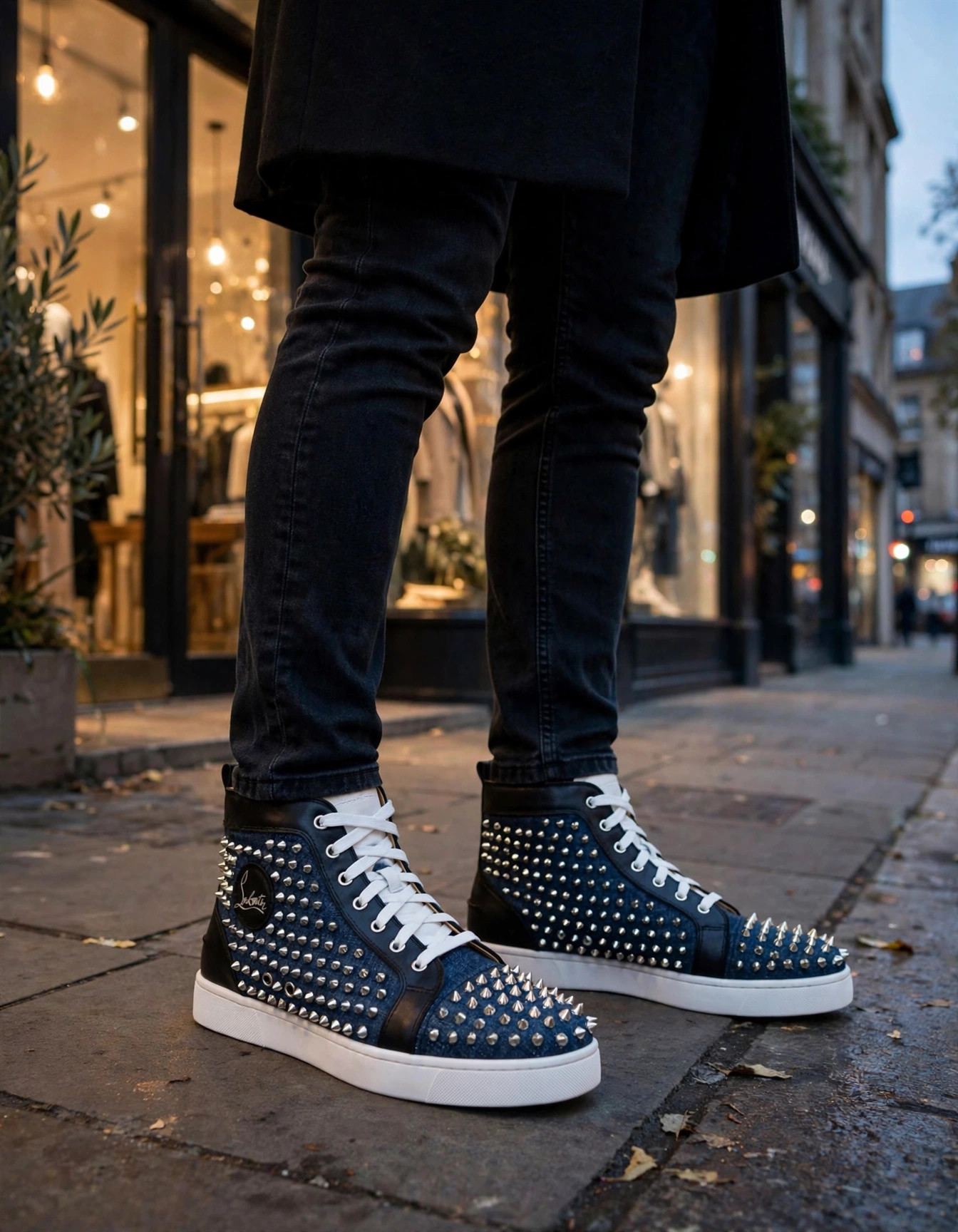 Christian Louboutin Louis Spikes High-Top — Denim