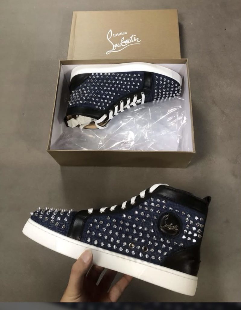 Christian Louboutin Louis Spikes High-Top — Denim for sale