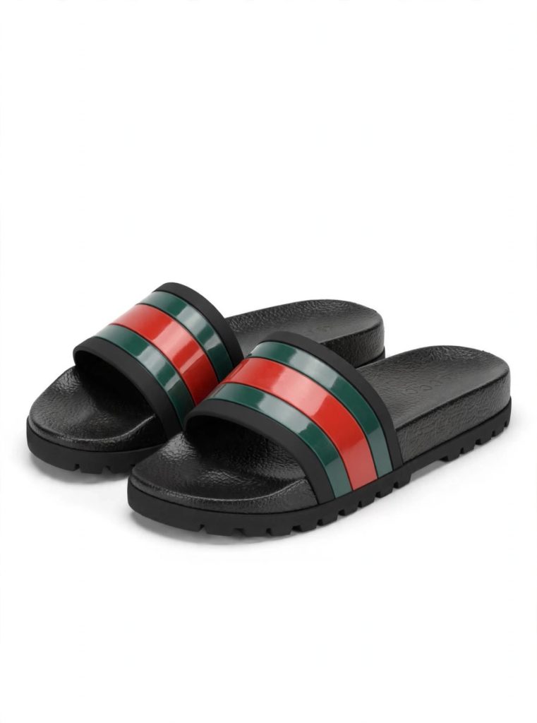 Gucci Web Rubber Slide — Black (Men's) for sale — standing shot