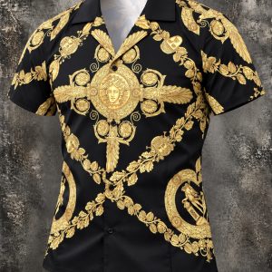 Barocco Medusa Camp Shirt — Black/Gold