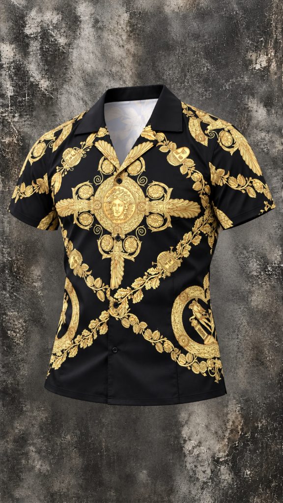Barocco Medusa Camp Shirt — Black/Gold