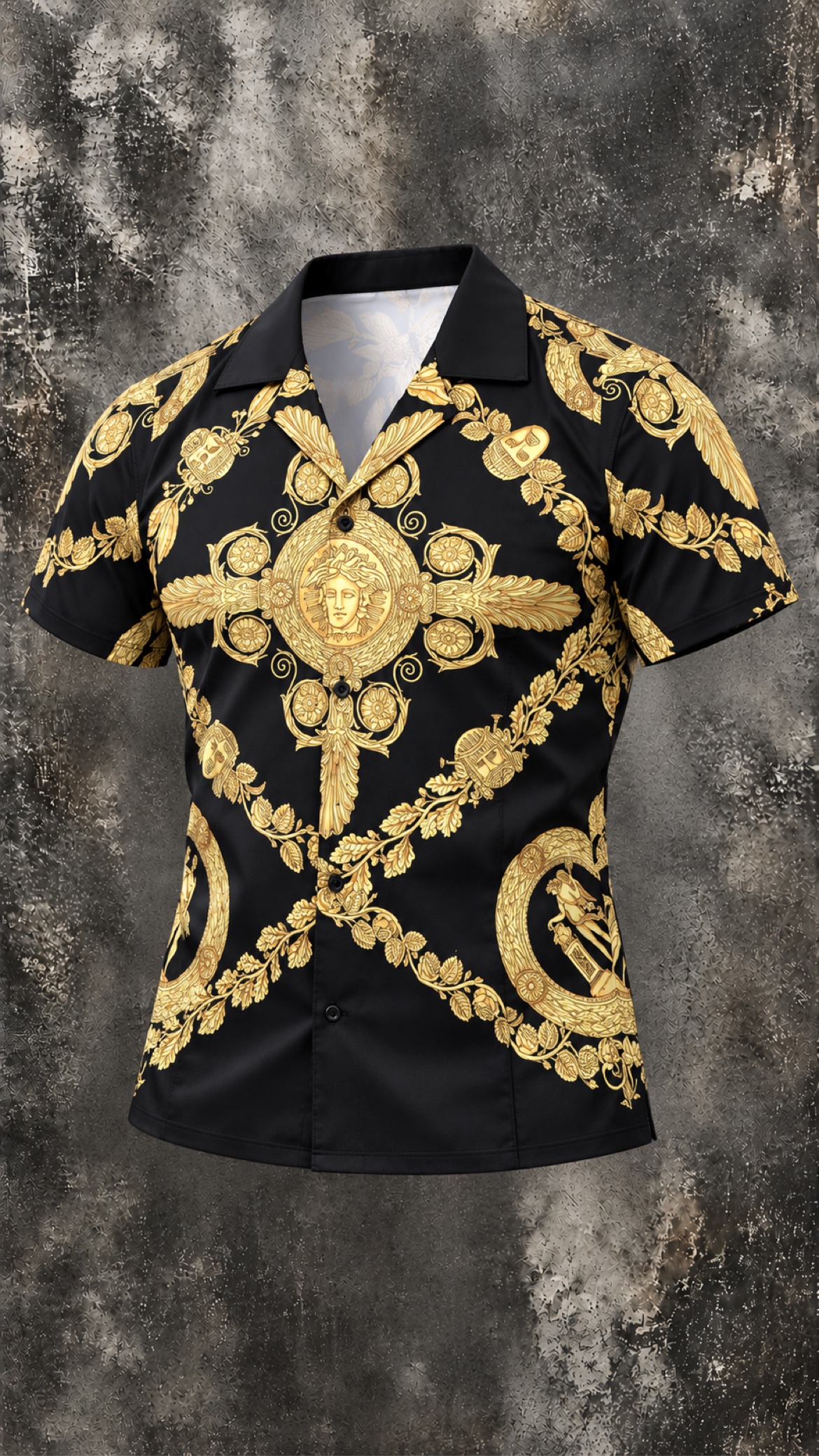 Barocco Medusa Camp Shirt — Black/Gold