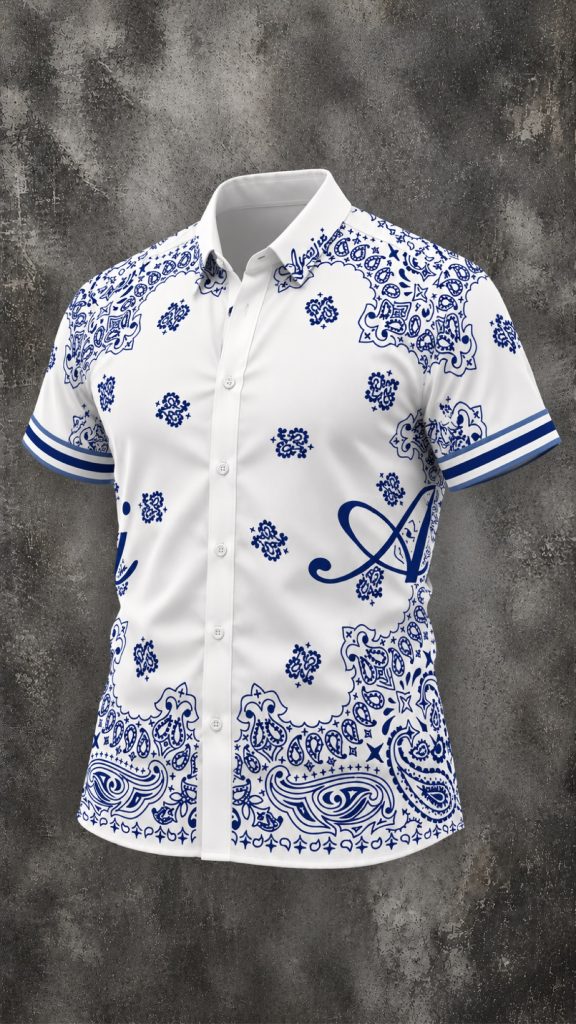 Amiri Bandana Print Shirt — White/Blue